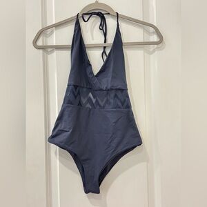 Navy Blue One-Piece Swimsuit with Mesh Detail